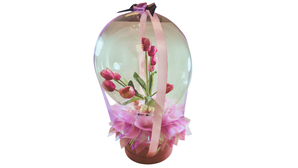 🌷 Luxury Balloon Flower Box – balon z bukietem różowych tulipanów & ekskluzywny box ze słodyczami