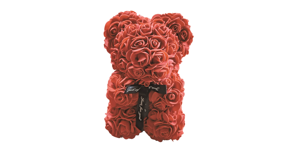 🧸🌹 Czerwony Miś Różany z Miniaturowych Róż – Prezent „Just for You”
