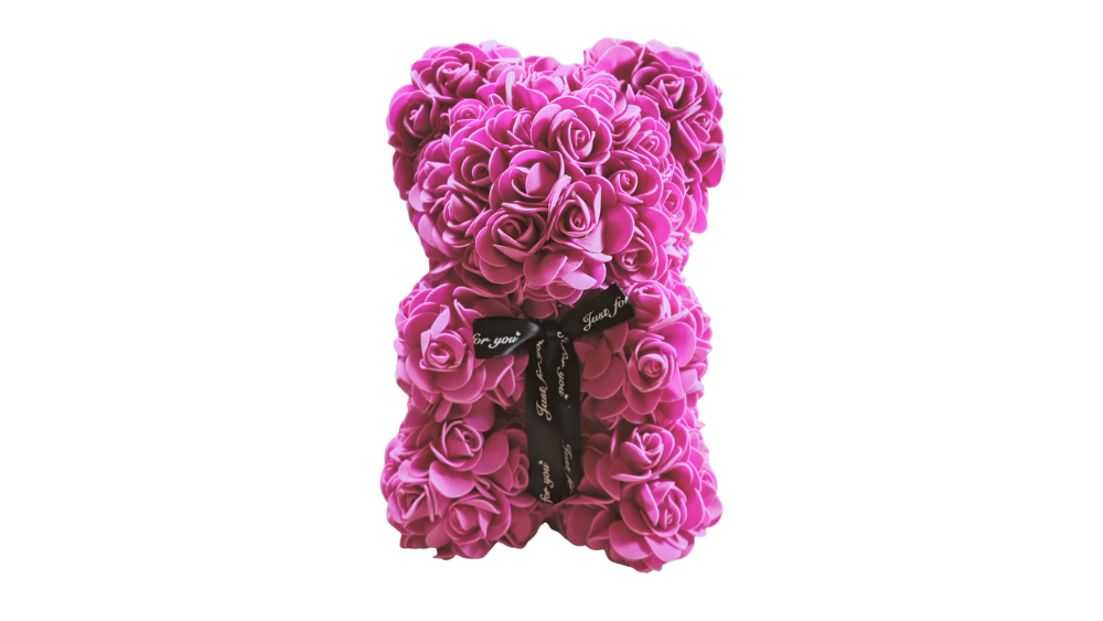 🧸🌸 Różowy Miś Różany z Miniaturowych Róż – Romantyczny Prezent „Just For You”